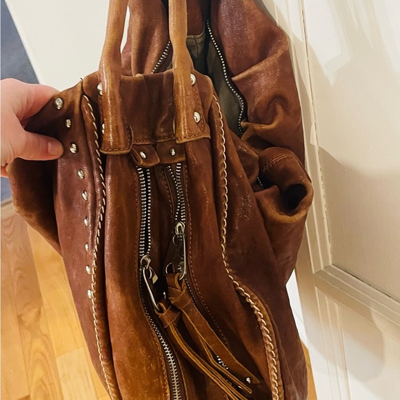 Large Rustic Sundance Studded Brown Leather Bag - Picture 6 of 12